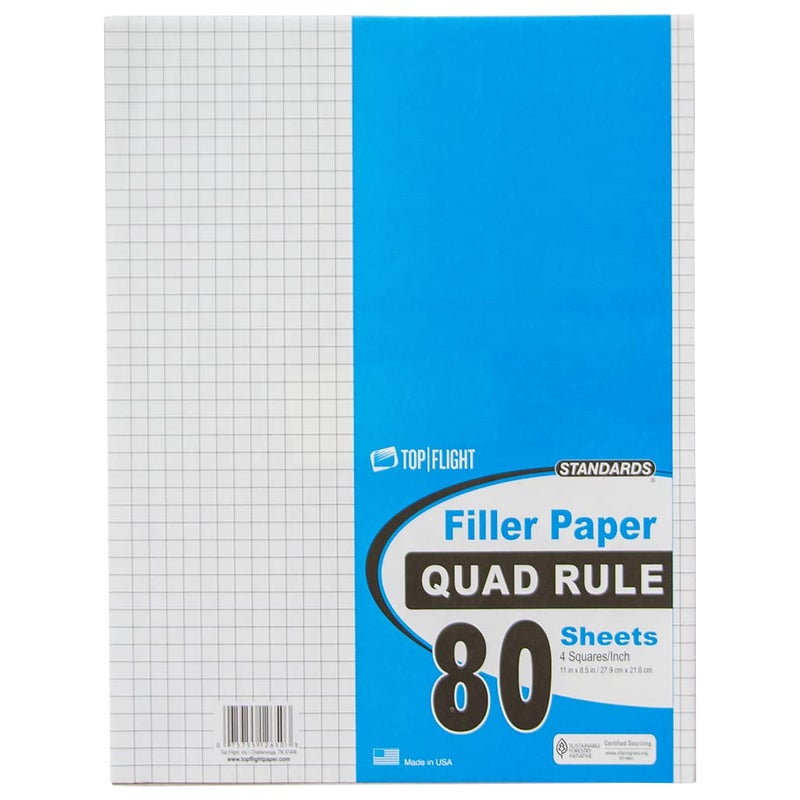 Top Flight Filler Paper, Quadrille Rule, 11 x 8.5 Inches, 80 Sheets (12650) - Image 1
